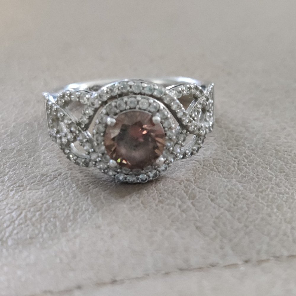 Suzy Levian Sterling Silver Brown Cubic Zirconia Crossover Bridal Ring 7.5